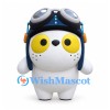 Cat Mascot Costume in White with Aviator Helmet and Goggles