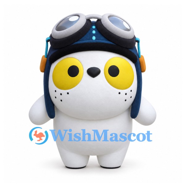 Cat Mascot Costume in White with Aviator Helmet and Goggles
