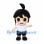 Boy Mascot Costume with Black Topknot and White T-Shirt