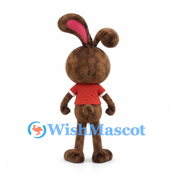 Rabbit Mascot Costume in Brown with Red Number 4 Shirt