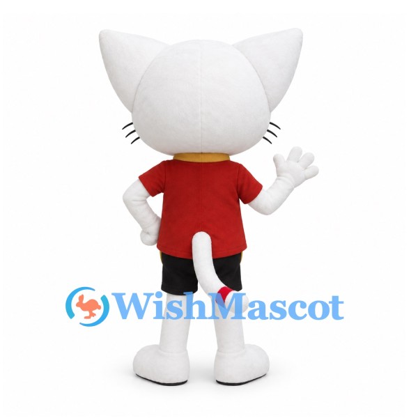 Cat Mascot Costume in White with Red Number 3 Shirt