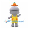 Acorn Mascot Costume in Gray with Yellow Overalls and Orange Hat Ornament