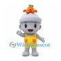Acorn Mascot Costume in Gray with Yellow Overalls and Orange Hat Ornament