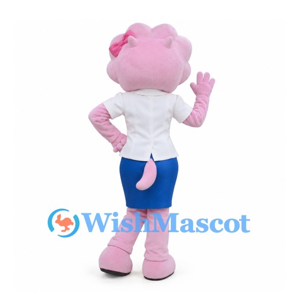 Cat Mascot Costume in Pink with White Blouse and Blue Skirt