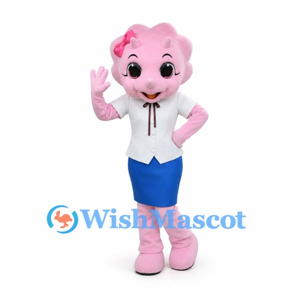 Cat Mascot Costume in Pink with White Blouse and Blue Skirt
