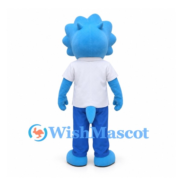 Dinosaur Mascot Costume in Blue with White Shirt and Red Tie