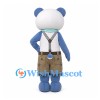 Panda Mascot Costume in Blue and White with Suspender Shorts