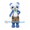 Panda Mascot Costume in Blue and White with Suspender Shorts