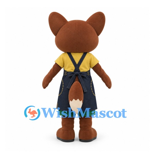Fox Mascot Costume with Yellow Shirt and Navy Apron