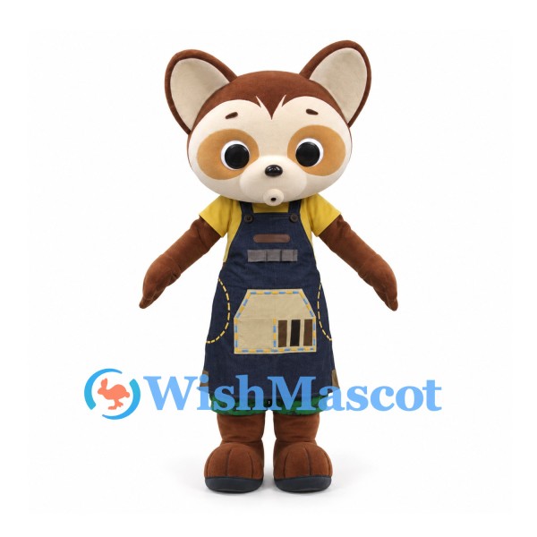 Fox Mascot Costume with Yellow Shirt and Navy Apron