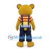 Bear Mascot Costume with Red Striped Shirt and Navy Overalls