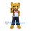 Bear Mascot Costume with Red Striped Shirt and Navy Overalls