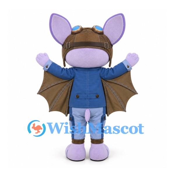 Bat Mascot Costume in Lavender with Blue Aviator Outfit
