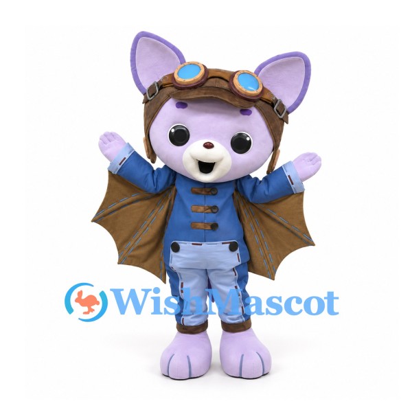 Bat Mascot Costume in Lavender with Blue Aviator Outfit