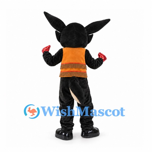 Wolf Mascot Costume in Black with Orange Fringed Vest