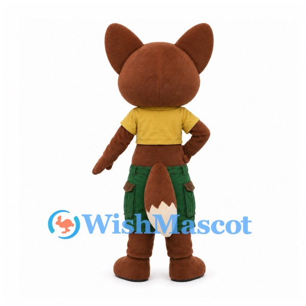 Fox Mascot Costume with Yellow Crop Top and Green Shorts