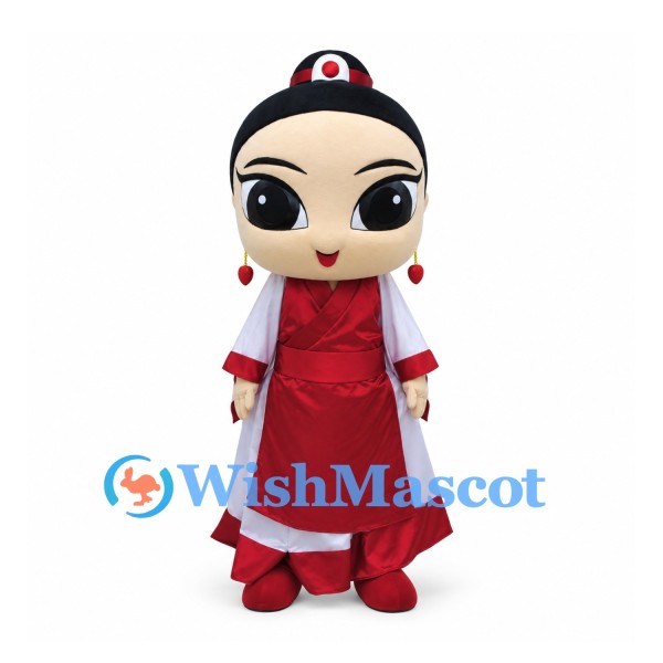 Princess Mascot Costume with Red and White Traditional Gown
