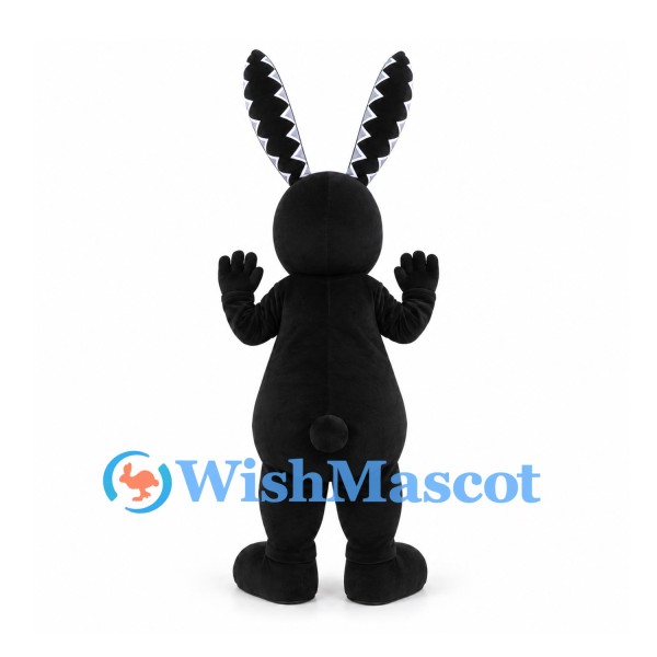 Rabbit Mascot Costume in Black with Patterned Face and Gray Belly