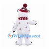 Polar Bear Mascot Costume with Red Knit Hat and Snowflake Patterns