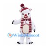Polar Bear Mascot Costume with Red Knit Hat and Snowflake Patterns