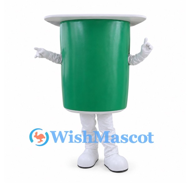 Cup Mascot Costume in Green with Wide White Rim