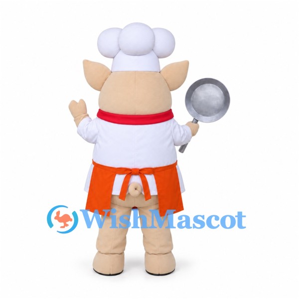 Pig Mascot Costume with Chef Hat, White Shirt and Orange Apron