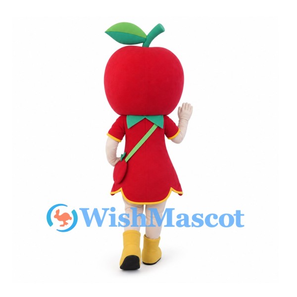 Apple Girl Mascot Costume with Red Dress and Yellow Boots