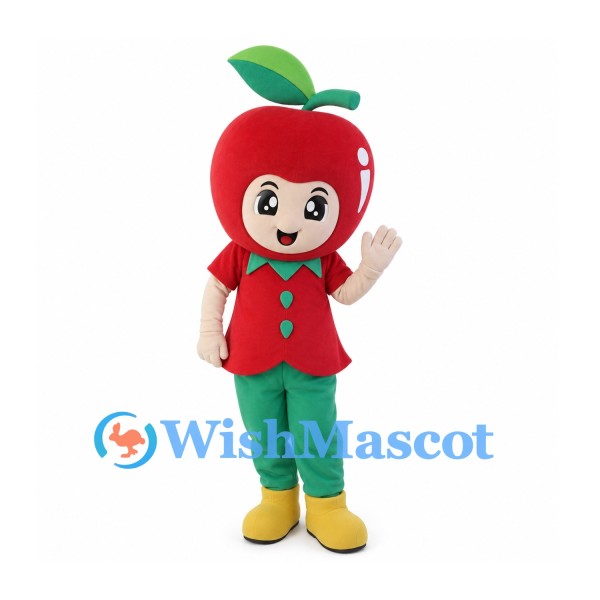 Apple Boy Mascot Costume with Red Shirt and Green Trousers