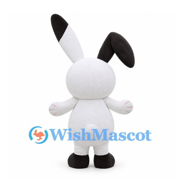 Rabbit Mascot Costume in White with Black-Tipped Ears and Pink Belly
