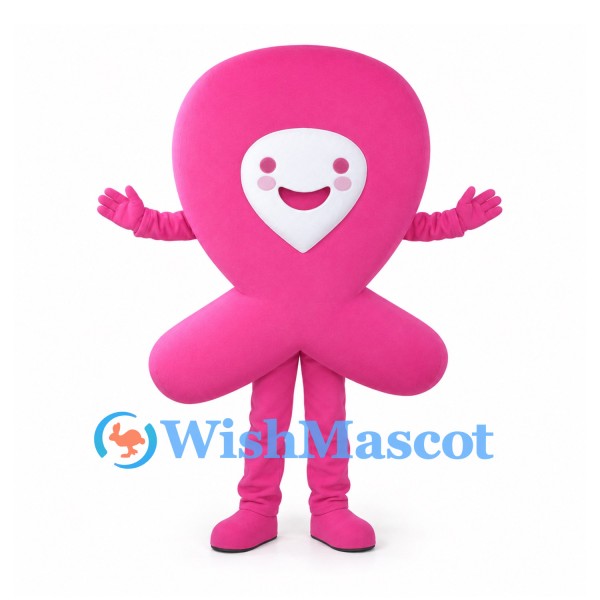 Pink Ribbon Mascot Costume with Smiling Face