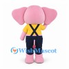 Elephant Mascot Costume in Pink with Yellow Shirt and Navy Overalls