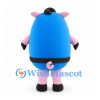 Pig Mascot Costume in Pink with Blue Vest and Black Bowler Hat