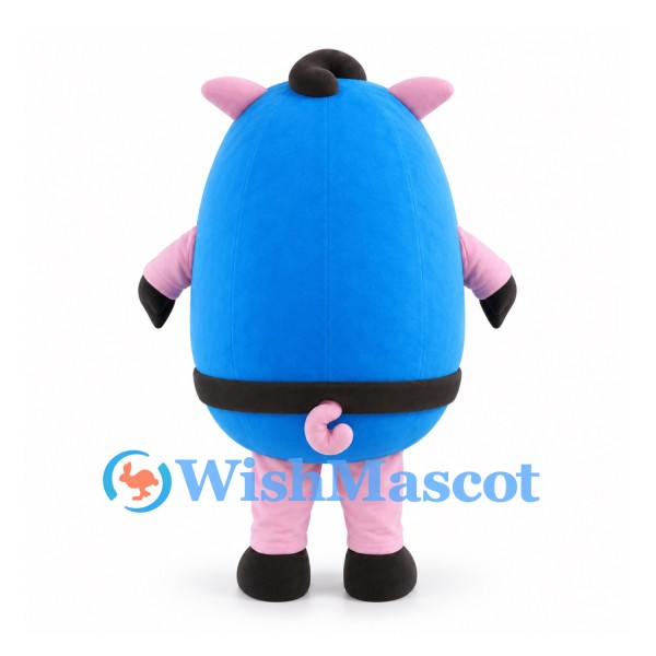 Pig Mascot Costume in Pink with Blue Vest and Black Bowler Hat