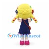 Girl Mascot Costume with Blonde Braids and Navy Dress