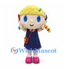 Girl Mascot Costume with Blonde Braids and Navy Dress