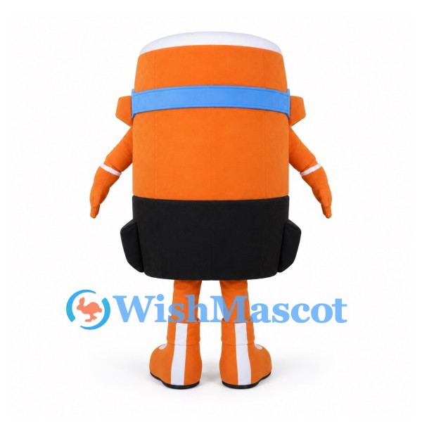 Can Mascot Costume in Orange with Pink Ski Goggles