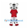 White Tiger Mascot Costume with Red Sports Shirt and White Shorts
