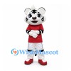 White Tiger Mascot Costume with Red Sports Shirt and White Shorts