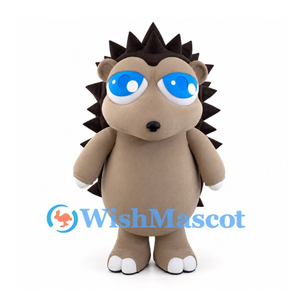 Hedgehog Mascot Costume with Large Brown Spines and Blue Eyes