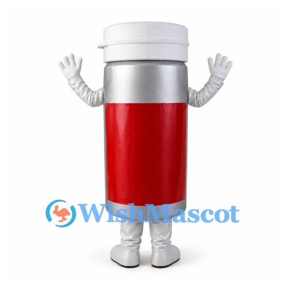 Drink Can Mascot Costume in Red and Silver