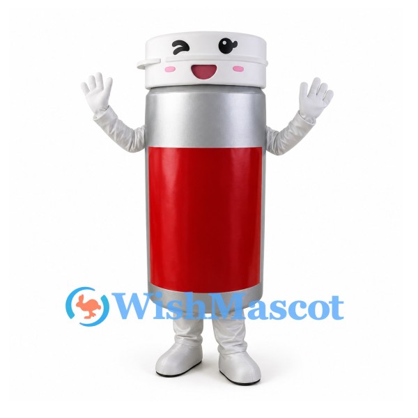 Drink Can Mascot Costume in Red and Silver