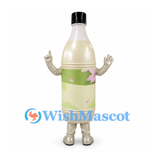 Bottle Mascot Costume in Cream with Green Floral Label