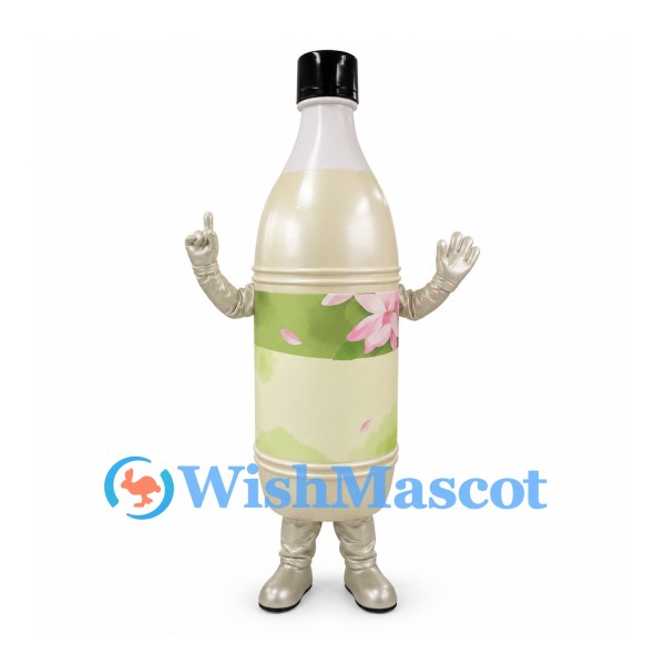 Bottle Mascot Costume in Cream with Green Floral Label