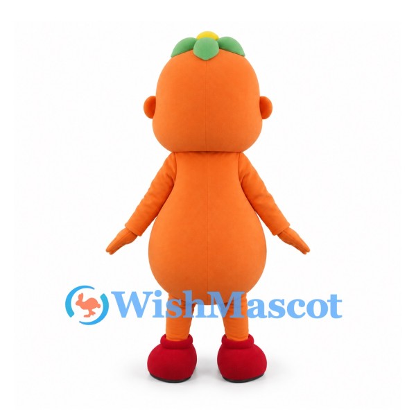Orange Mascot Costume with Green Leaf Top and Red Shoes
