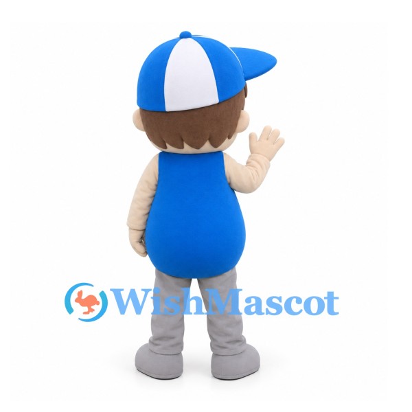 Boy Mascot Costume with Blue Cap and Sleeveless Shirt