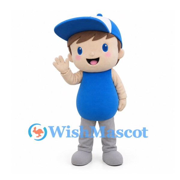 Boy Mascot Costume with Blue Cap and Sleeveless Shirt
