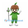 Acorn Mascot Costume in Green with Brown Cap and Leaf Sprout