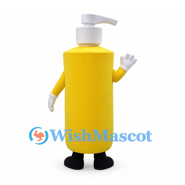 Soap Dispenser Mascot Costume in Yellow with Blue Bow Tie