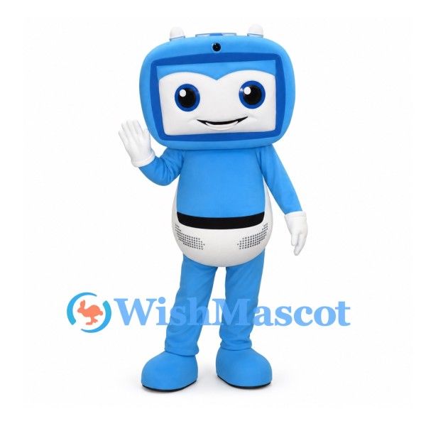 Robot Mascot Costume in Blue with White Face Screen