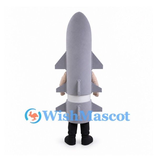 Rocket Mascot Costume in Gray with Side Fins